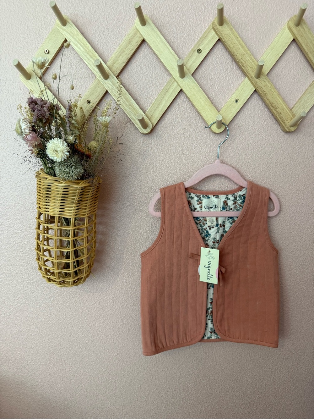 NWT Vignette Kids Rust Quilted Vest - Floral Lining